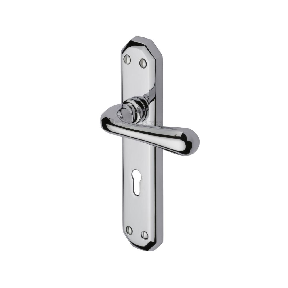 This is an image of a Heritage Brass - Door Handle Lever Lock Charlbury Design Polished Chrome Finish, v7050-pc that is available to order from T.H Wiggans Ironmongery in Kendal.