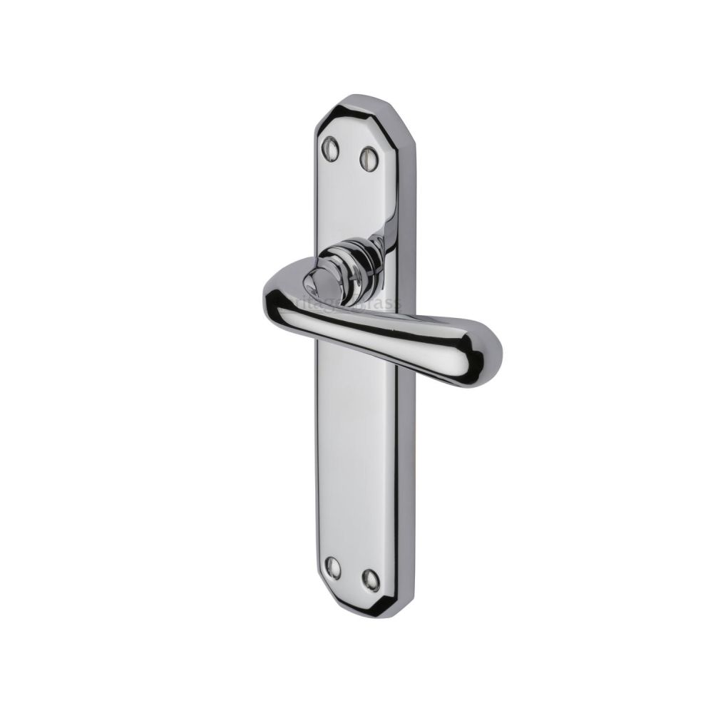 This is an image of a Heritage Brass - Door Handle Lever Latch Charlbury Design Polished Chrome Finish, v7060-pc that is available to order from T.H Wiggans Ironmongery in Kendal.
