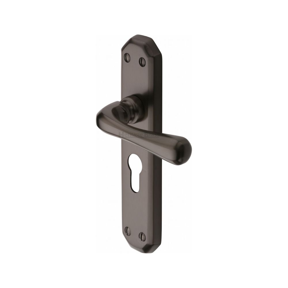 This is an image of a Heritage Brass - Door Handle Euro Profile Plate Charlbury Design Matt Bronze Fin, v7066-48-mb that is available to order from T.H Wiggans Ironmongery in Kendal.