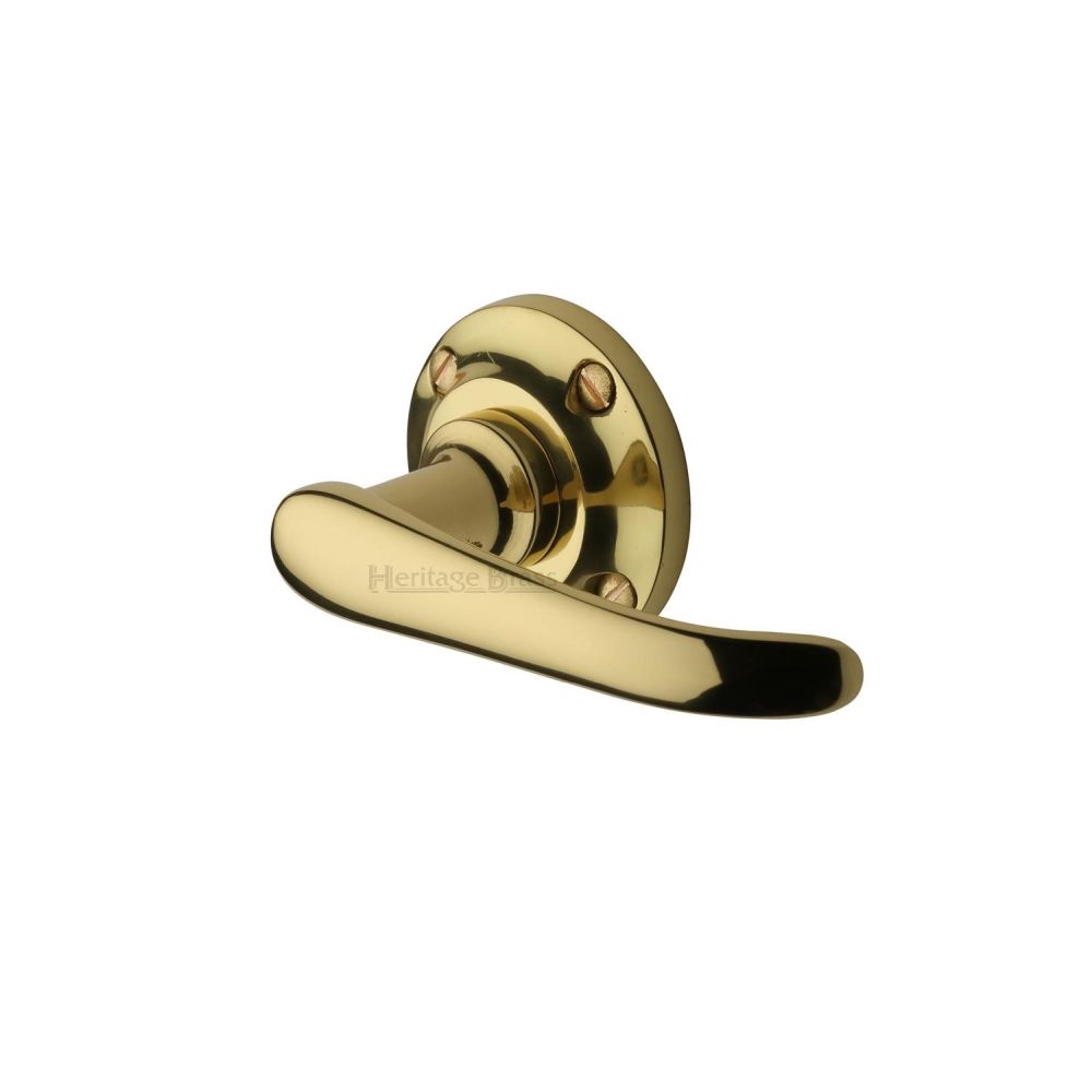 This is an image of a Heritage Brass - Door Handle Lever Latch on Round Rose Windsor Design Polished Brass, v720-pb that is available to order from T.H Wiggans Ironmongery in Kendal.