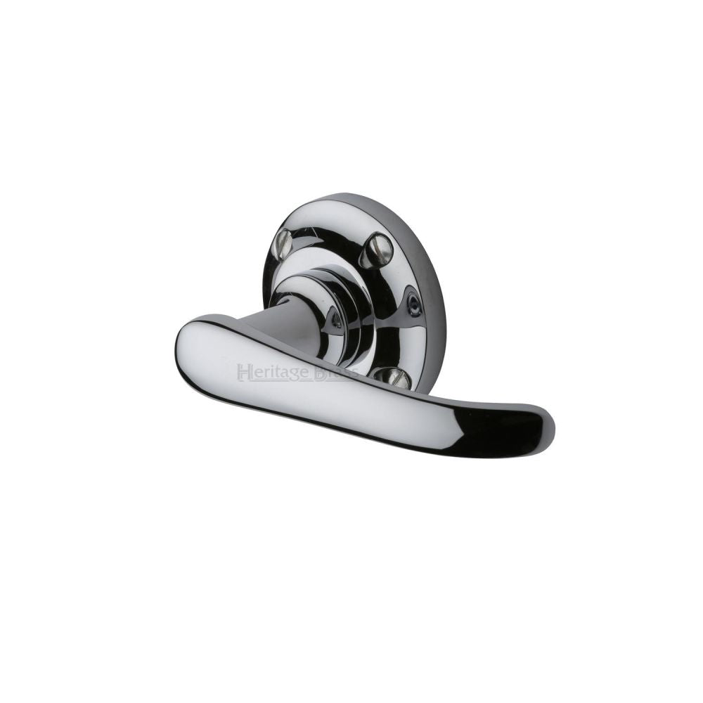 This is an image of a Heritage Brass - Door Handle Lever Latch on Round Rose Windsor Design Polished Chrom, v720-pc that is available to order from T.H Wiggans Ironmongery in Kendal.