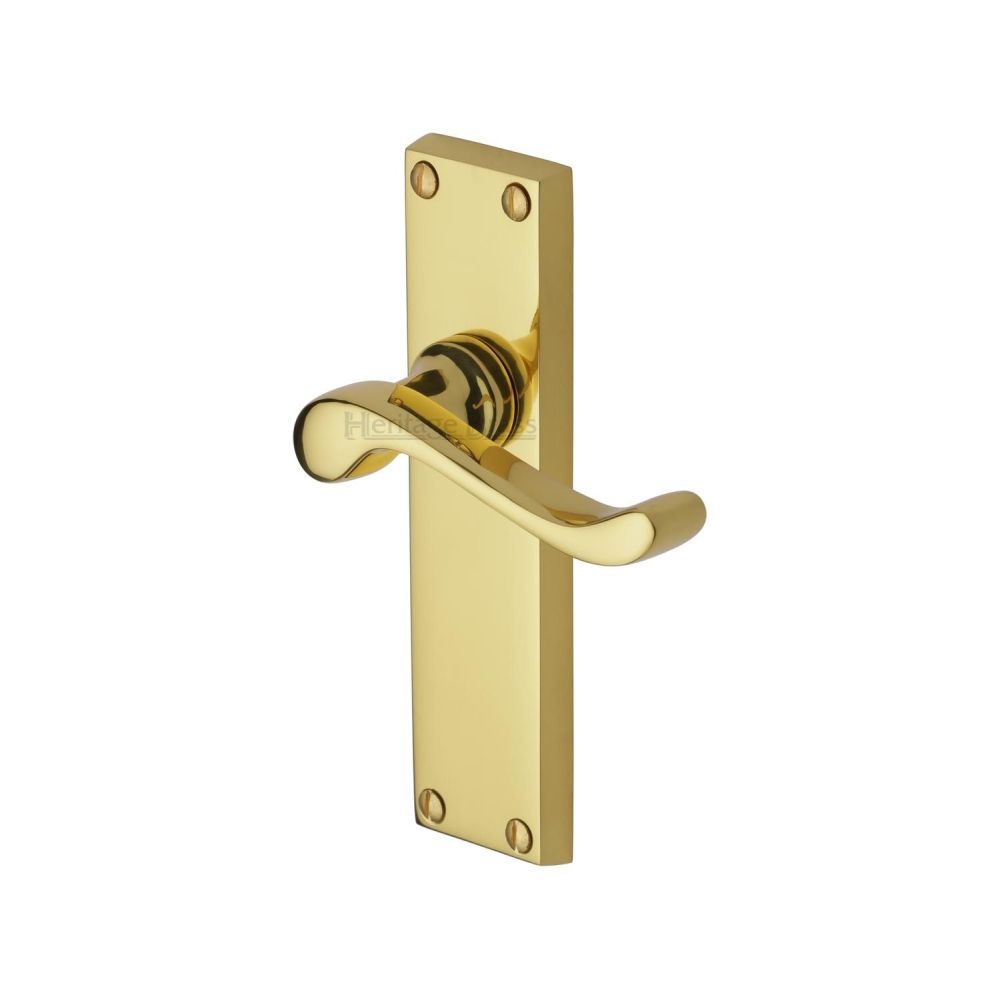 This is an image of a Heritage Brass - Door Handle Lever Latch Bedford Design Polished Brass Finish, v803-pb that is available to order from T.H Wiggans Ironmongery in Kendal.