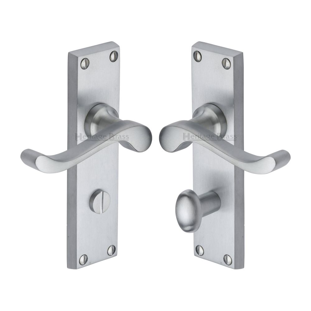 This is an image of a Heritage Brass - Door Handle for Bathroom Bedford Design Satin Chrome Finish, v815-sc that is available to order from T.H Wiggans Ironmongery in Kendal.