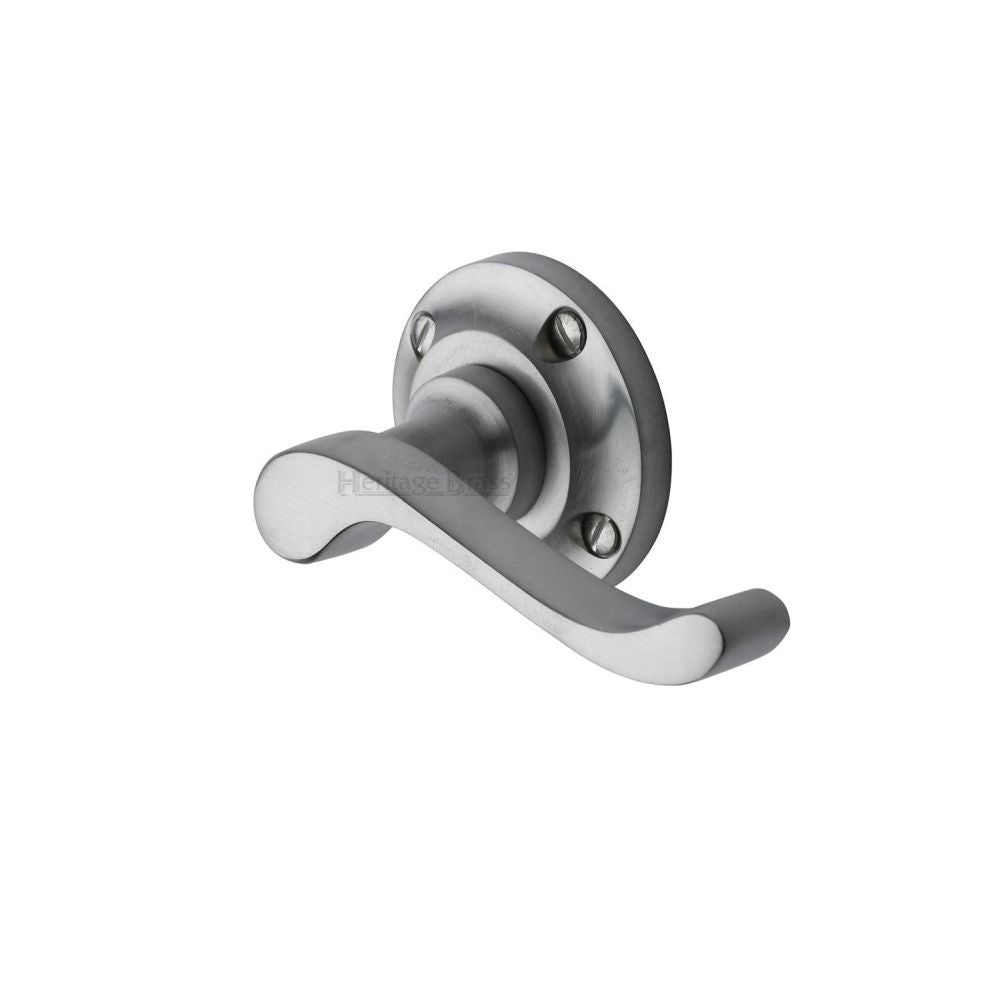 This is an image of a Heritage Brass - Door Handle Lever Latch on 57mm Round Rose Bedford Design Satin, v820-sc that is available to order from T.H Wiggans Ironmongery in Kendal.