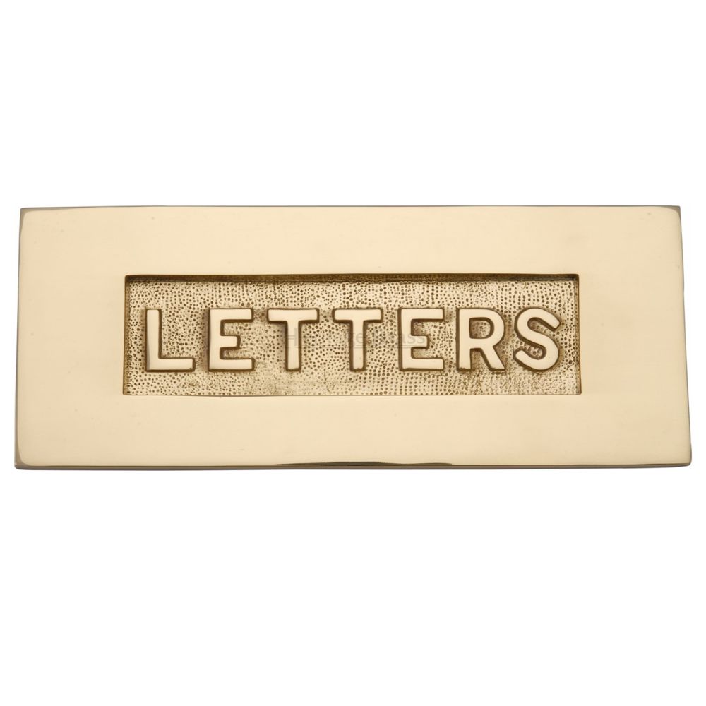 This is an image of a Heritage Brass - Embossed Letterplate 254 x 101mm - Polished Brass Finish, v845-pb that is available to order from T.H Wiggans Ironmongery in Kendal.