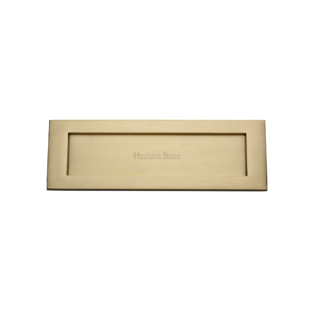 This is an image of a Heritage Brass - Letterplate 10" x 3" Satin Brass Finish, v850-254-sb that is available to order from T.H Wiggans Ironmongery in Kendal.