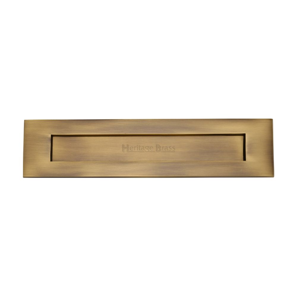 This is an image of a Heritage Brass - Letterplate 13" x 3" Antique Brass Finish, v850-330-at that is available to order from T.H Wiggans Ironmongery in Kendal.