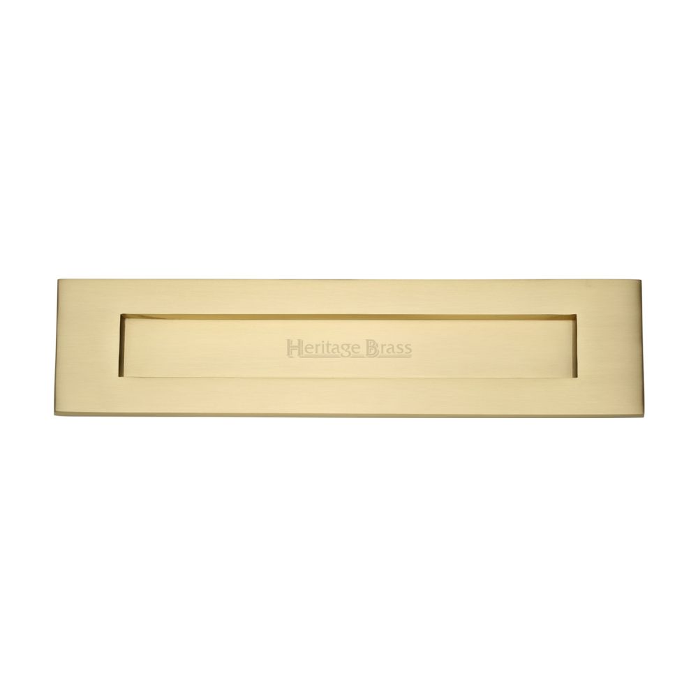 This is an image of a Heritage Brass - Letterplate 13" x 3" Satin Brass Finish, v850-330-sb that is available to order from T.H Wiggans Ironmongery in Kendal.