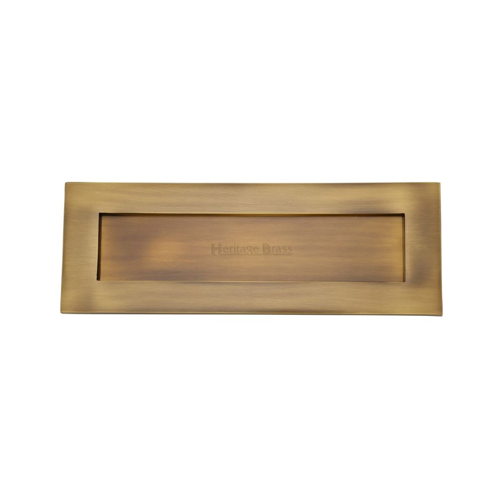 This is an image of a Heritage Brass - Letterplate 14" x 4 1/2" Antique Brass Finish, v850-356-at that is available to order from T.H Wiggans Ironmongery in Kendal.