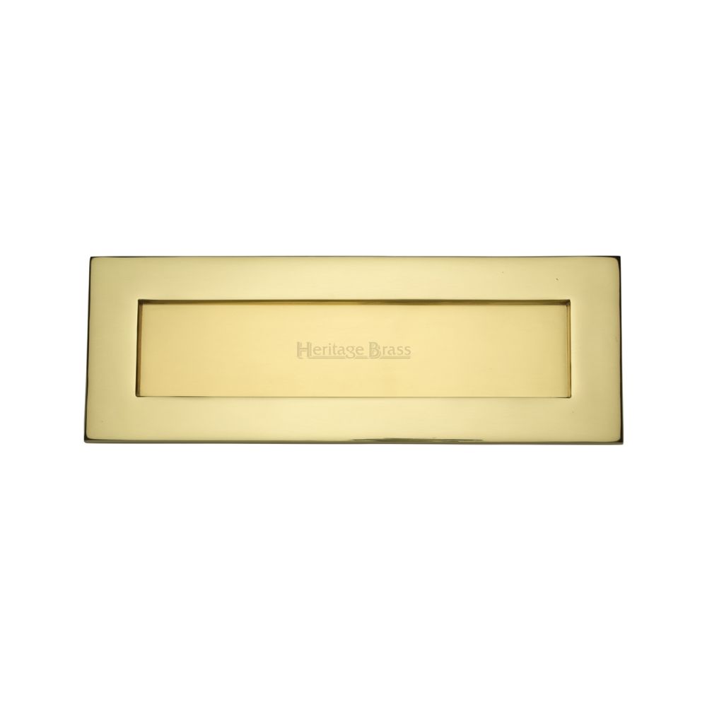 This is an image of a Heritage Brass - Letterplate 14" x 4 1/2" Polished Brass Finish, v850-356-pb that is available to order from T.H Wiggans Ironmongery in Kendal.
