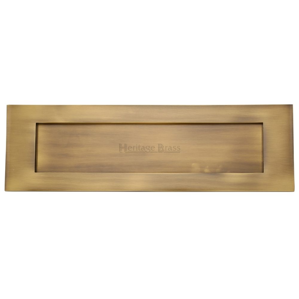 This is an image of a Heritage Brass - Letterplate 16" x 5" Antique Brass Finish, v850-406-at that is available to order from T.H Wiggans Ironmongery in Kendal.