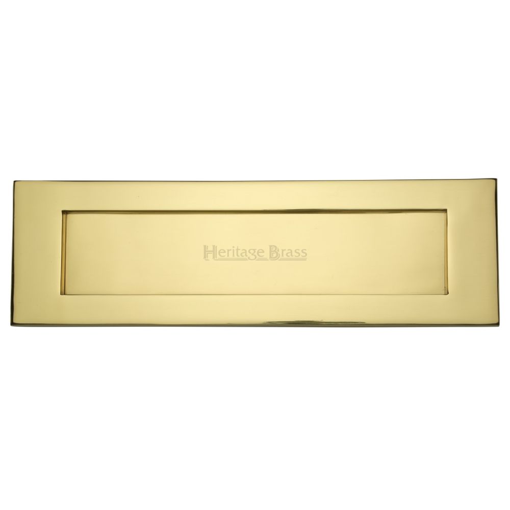 This is an image of a Heritage Brass - Letterplate 16" x 5" Polished Brass Finish, v850-406-pb that is available to order from T.H Wiggans Ironmongery in Kendal.