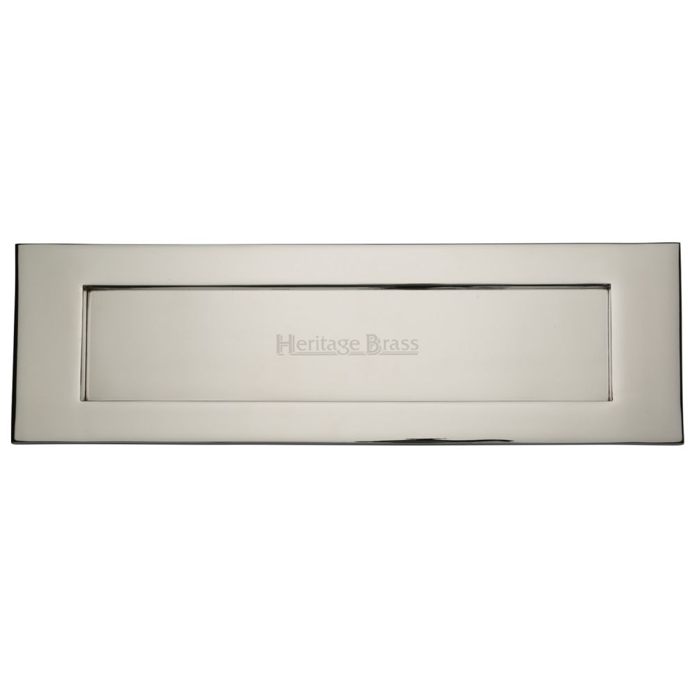This is an image of a Heritage Brass - Letterplate 16" x 5" Polished Nickel Finish, v850-406-pnf that is available to order from T.H Wiggans Ironmongery in Kendal.