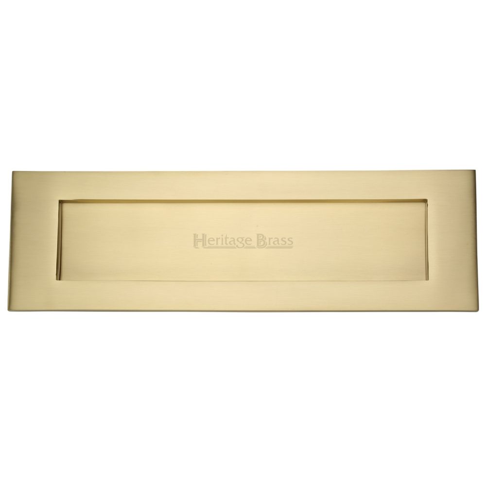 This is an image of a Heritage Brass - Letterplate 16" x 5" Satin Brass Finish, v850-406-sb that is available to order from T.H Wiggans Ironmongery in Kendal.