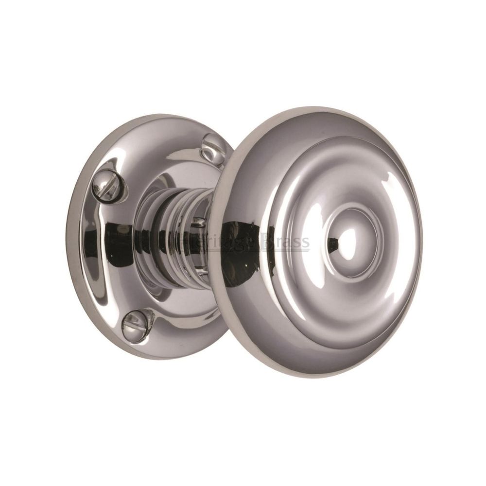 This is an image of a Heritage Brass - Mortice Knob on Rose Aylesbury Design Polished Chrome Finish, v872-pc that is available to order from T.H Wiggans Ironmongery in Kendal.