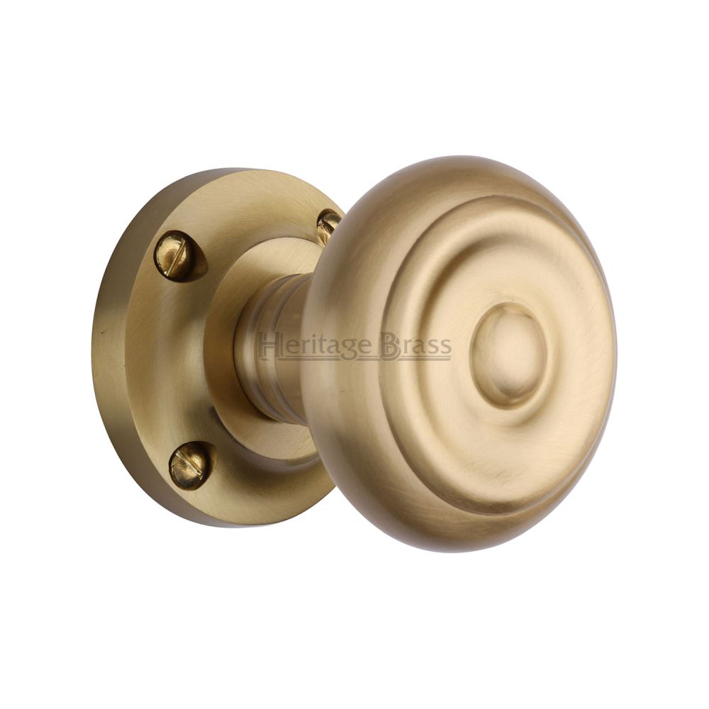 This is an image of a Heritage Brass - Mortice Knob Aylesbury Design Satin Brass Finish, v872-sb that is available to order from T.H Wiggans Ironmongery in Kendal.