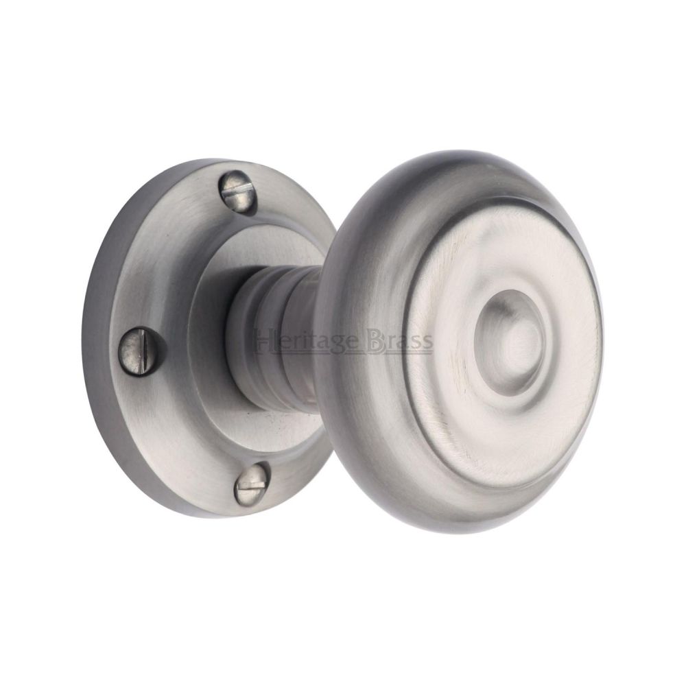 This is an image of a Heritage Brass - Mortice Knob on Rose Aylesbury Design Satin Chrome Finish, v872-sc that is available to order from T.H Wiggans Ironmongery in Kendal.