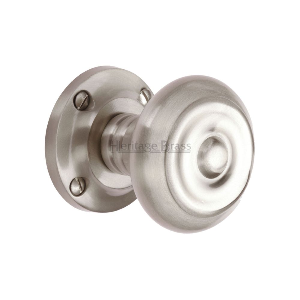 This is an image of a Heritage Brass - Mortice Knob on Rose Aylesbury Design Satin Nickel Finish, v872-sn that is available to order from T.H Wiggans Ironmongery in Kendal.