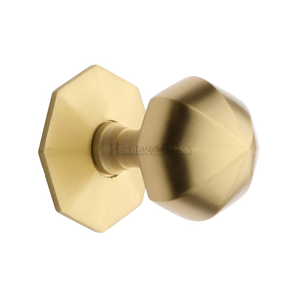 This is an image of a Heritage Brass - Octagon Centre Door Knob 2 1/2" Satin Brass Finish, v880-sb that is available to order from T.H Wiggans Ironmongery in Kendal.