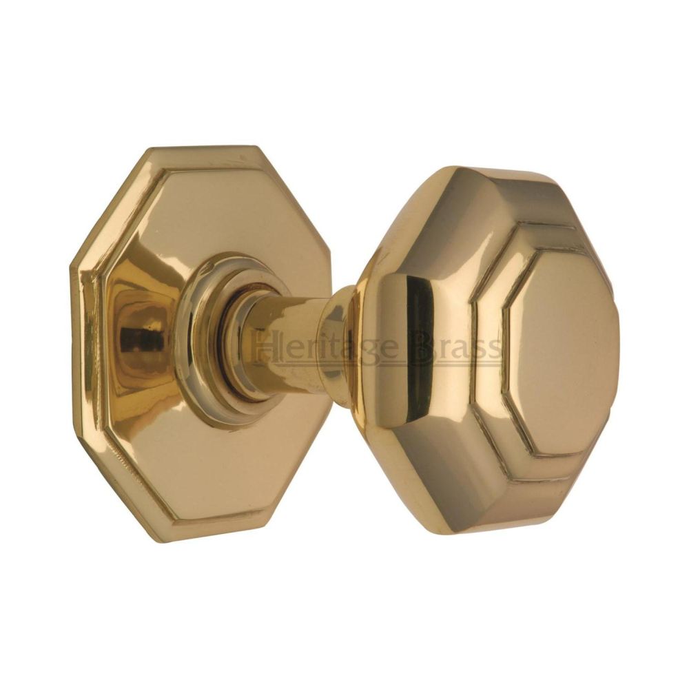This is an image of a Heritage Brass - Octagon Centre Door Knob 3" Polished Brass Finish, v890-pb that is available to order from T.H Wiggans Ironmongery in Kendal.