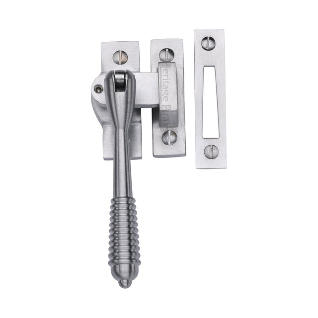 This is an image of a Heritage Brass - Lockable Mortice & Hook Plate Casement Fastener Reeded Design Satin Chrome finish, v894l-mp-hp-sc that is available to order from T.H Wiggans Ironmongery in Kendal.