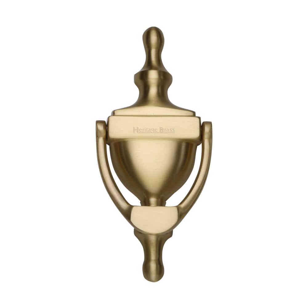 This is an image of a Heritage Brass - Urn Knocker 6" Satin Brass Finish, v910-152-sb that is available to order from T.H Wiggans Ironmongery in Kendal.