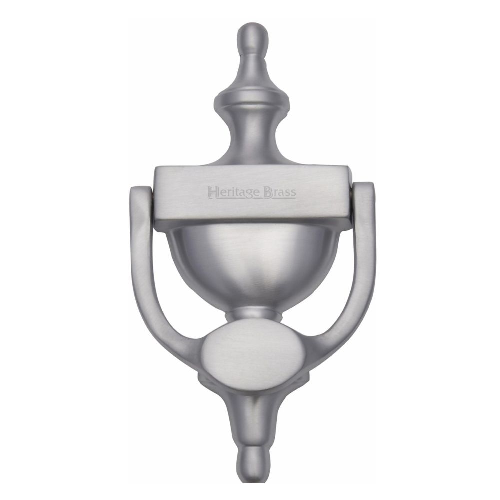 This is an image of a Heritage Brass - Urn Knocker 7 1/4" Satin Chrome Finish, v910-195-sc that is available to order from T.H Wiggans Ironmongery in Kendal.