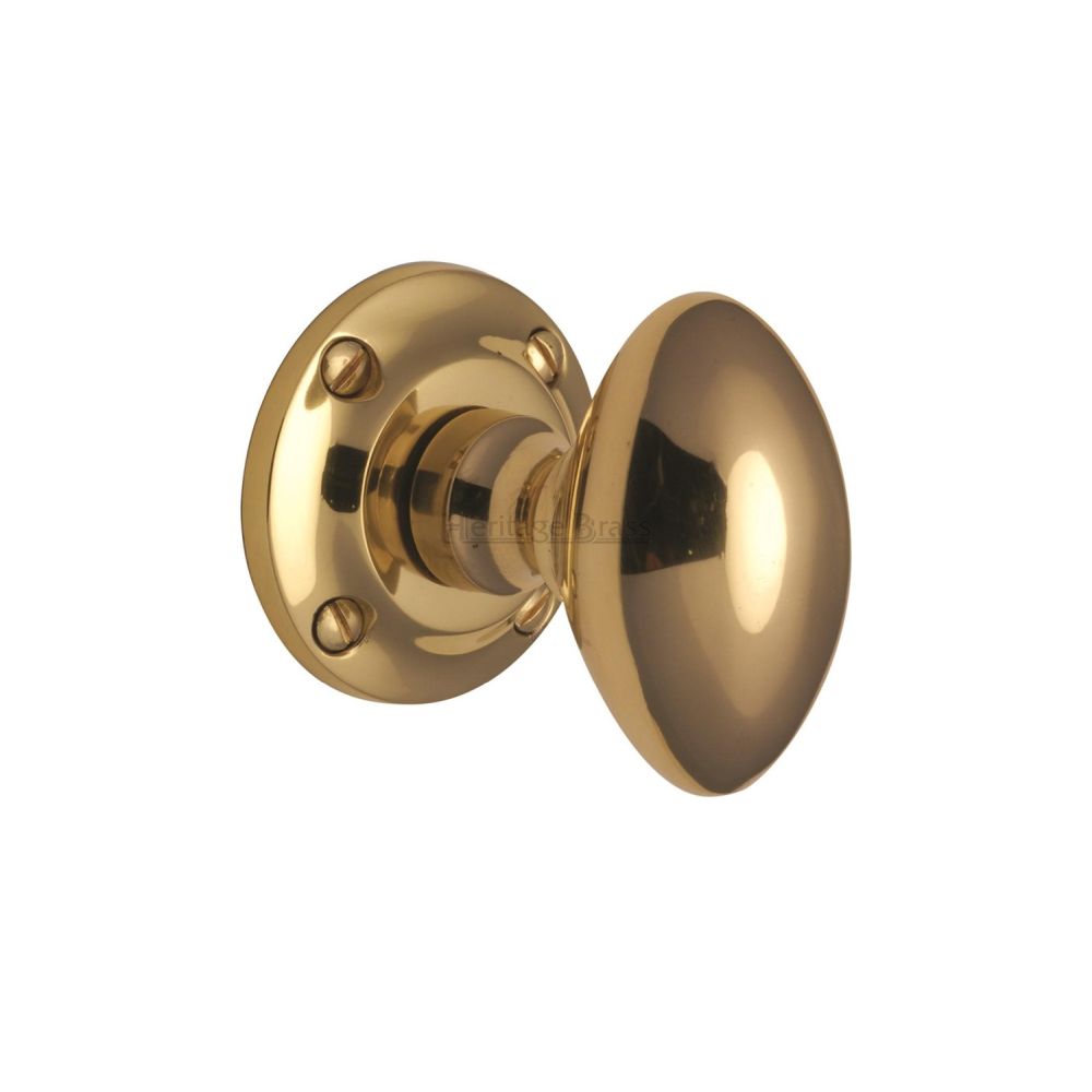 This is an image of a Heritage Brass - Mortice Knob on Rose Suffolk Design Polished Brass Finish, v960-pb that is available to order from T.H Wiggans Ironmongery in Kendal.