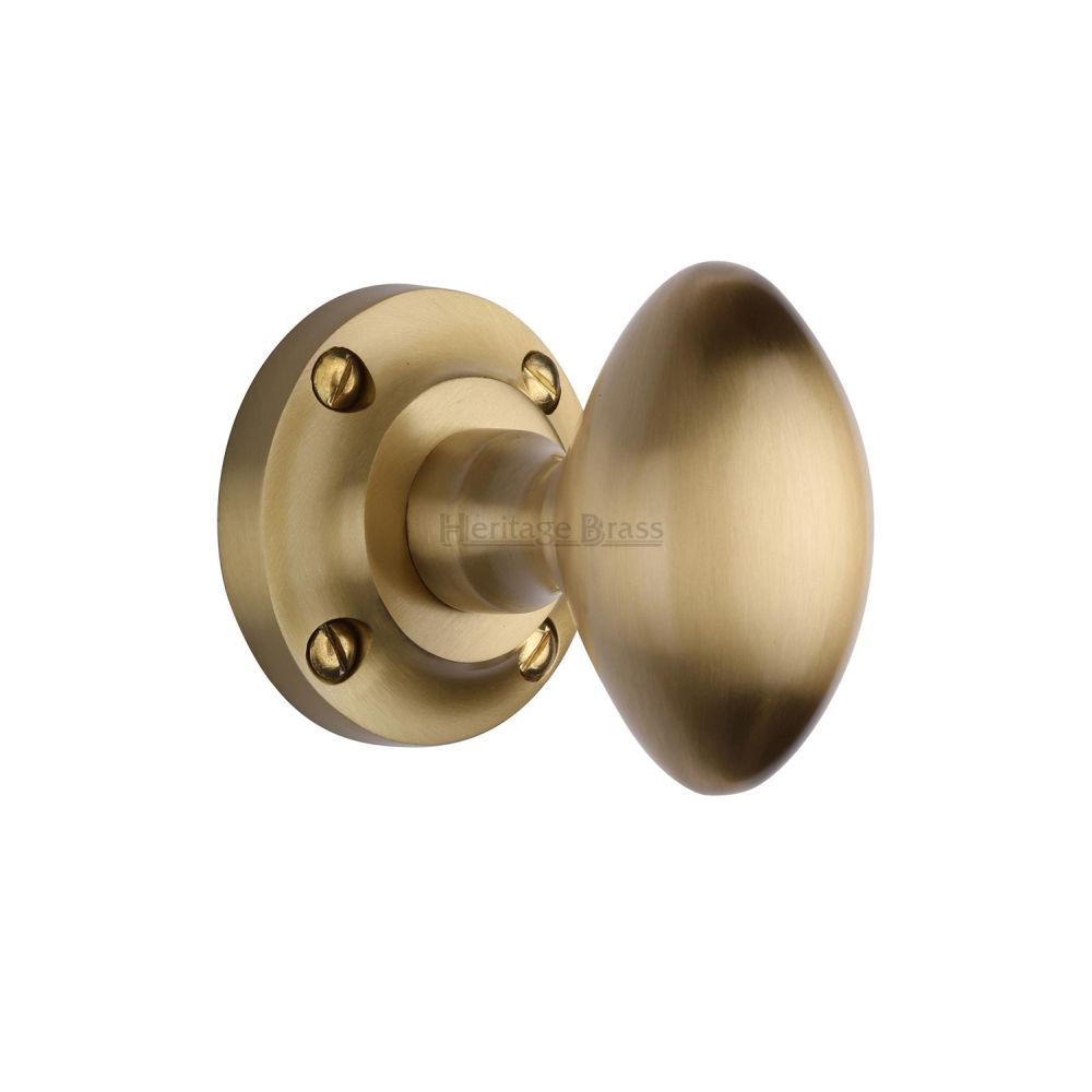 This is an image of a Heritage Brass - Mortice Knob on Rose Suffolk Design Satin Brass Finish, v960-sb that is available to order from T.H Wiggans Ironmongery in Kendal.