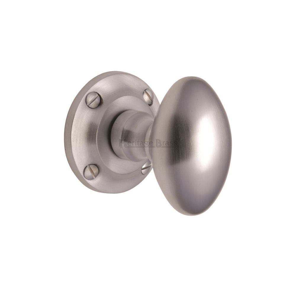 This is an image of a Heritage Brass - Mortice Knob on Rose Suffolk Design Satin Chrome Finish, v960-sc that is available to order from T.H Wiggans Ironmongery in Kendal.