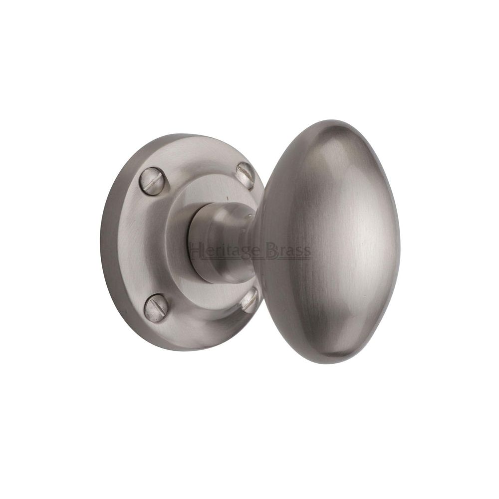 This is an image of a Heritage Brass - Mortice Knob on Rose Suffolk Design Satin Nickel Finish, v960-sn that is available to order from T.H Wiggans Ironmongery in Kendal.
