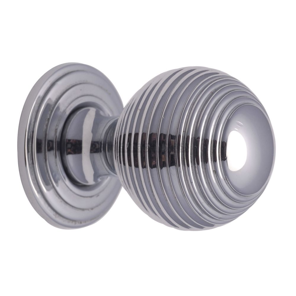 This is an image of a Heritage Brass - Cabinet Knob Reeded Design 32mm Polished Chrome Finish, v973-32-pc that is available to order from T.H Wiggans Ironmongery in Kendal.