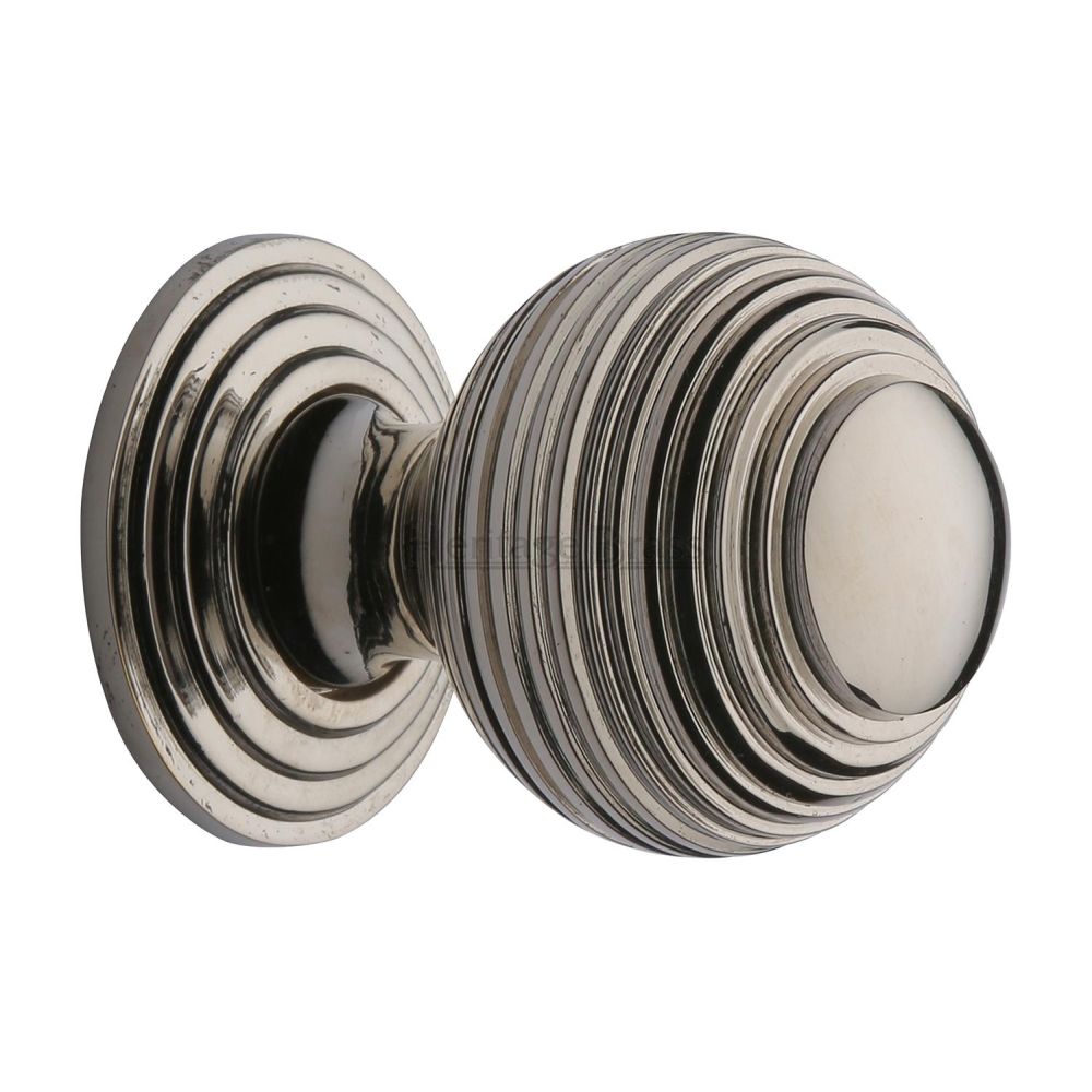 This is an image of a Heritage Brass - Cabinet Knob Reeded Design 32mm Polished Nickel Finish, v973-32-pnf that is available to order from T.H Wiggans Ironmongery in Kendal.