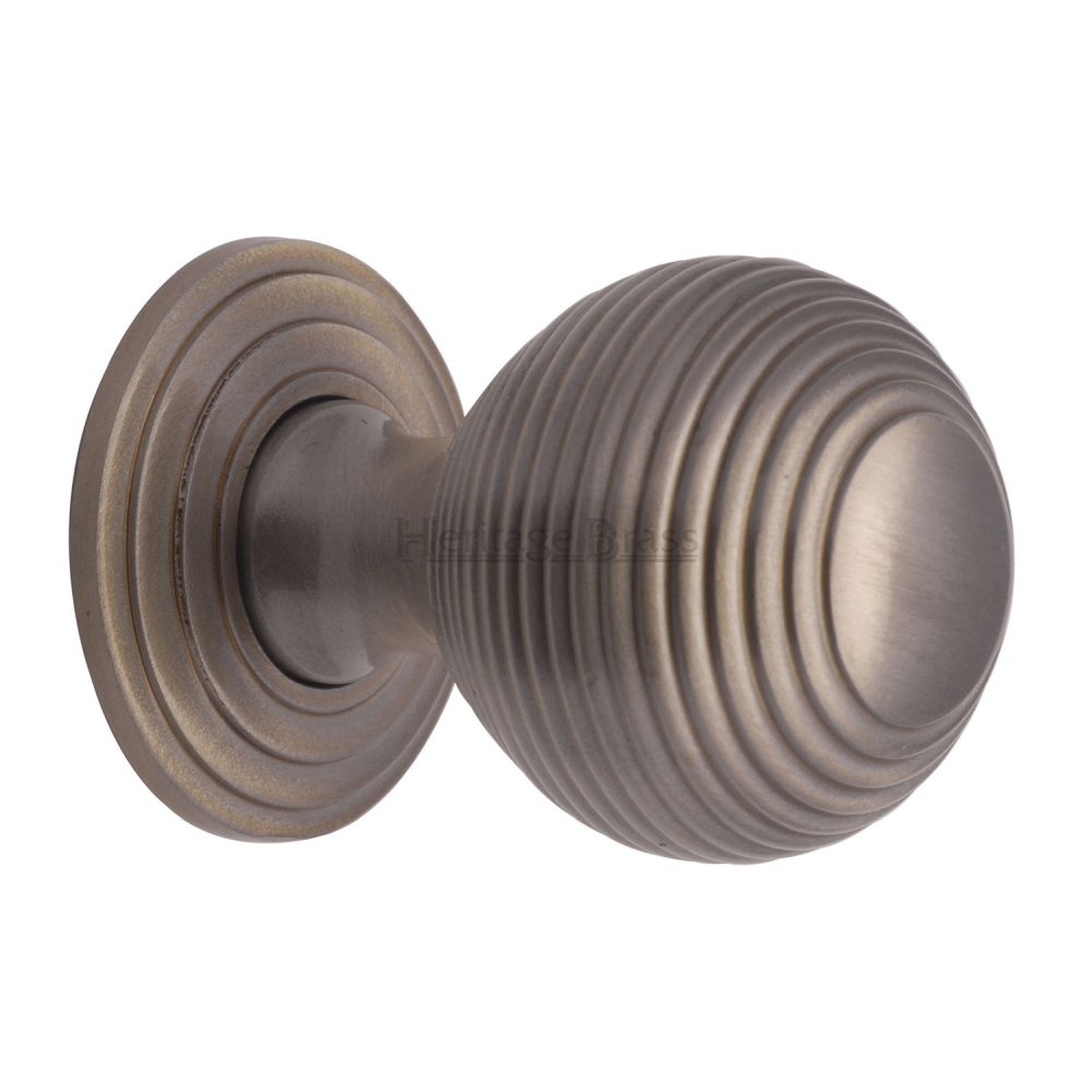 This is an image of a Heritage Brass - Cabinet Knob Reeded Design 32mm Satin Nickel Finish, v973-32-sn that is available to order from T.H Wiggans Ironmongery in Kendal.