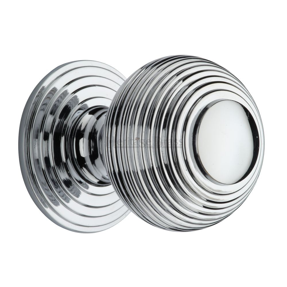 This is an image of a Heritage Brass - Cabinet Knob Reeded Design 38mm Polished Chrome Finish, v973-38-pc that is available to order from T.H Wiggans Ironmongery in Kendal.
