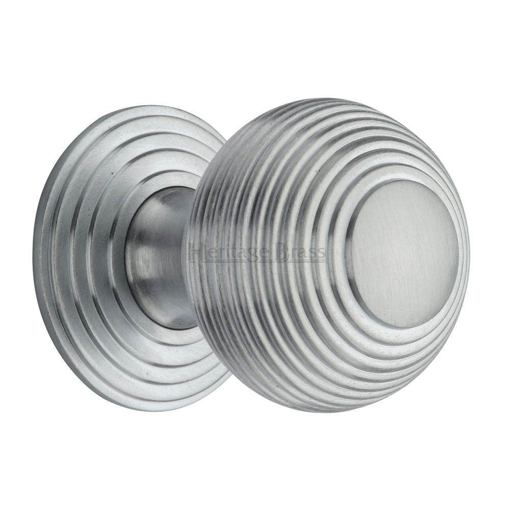 This is an image of a Heritage Brass - Cabinet Knob Reeded Design 38mm Satin Chrome Finish, v973-38-sc that is available to order from T.H Wiggans Ironmongery in Kendal.