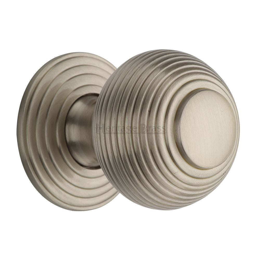 This is an image of a Heritage Brass - Cabinet Knob Reeded Design 38mm Satin Nickel Finish, v973-38-sn that is available to order from T.H Wiggans Ironmongery in Kendal.