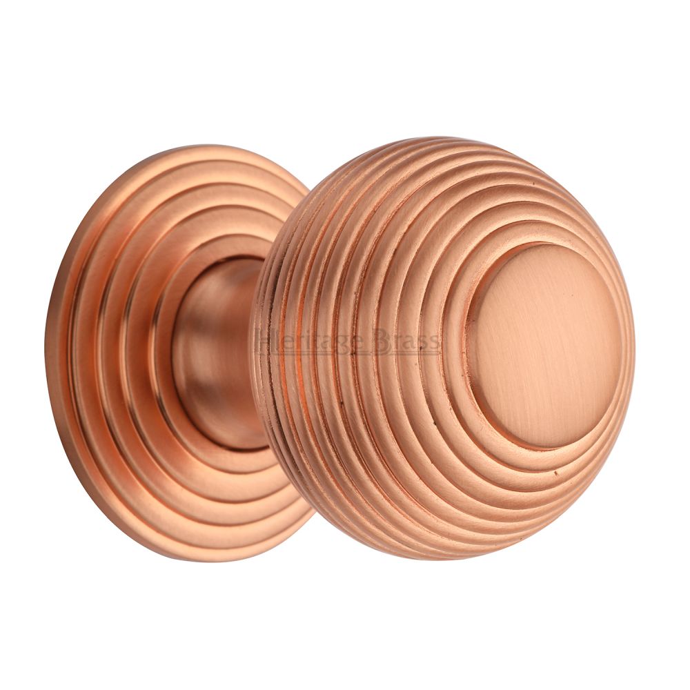 This is an image of a Heritage Brass - Cabinet Knob Reeded Design 38mm Satin Rose Gold Finish, v973-38-srg that is available to order from T.H Wiggans Ironmongery in Kendal.