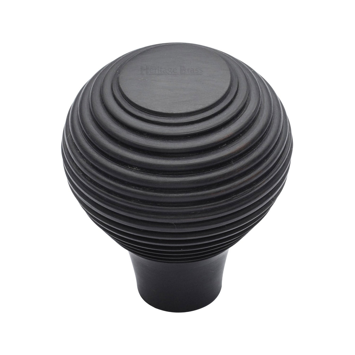 This is an image of a Heritage Brass - Cabinet Knob Reeded Design 32mm Matt Black finish, v974-32-bkmt that is available to order from T.H Wiggans Ironmongery in Kendal.