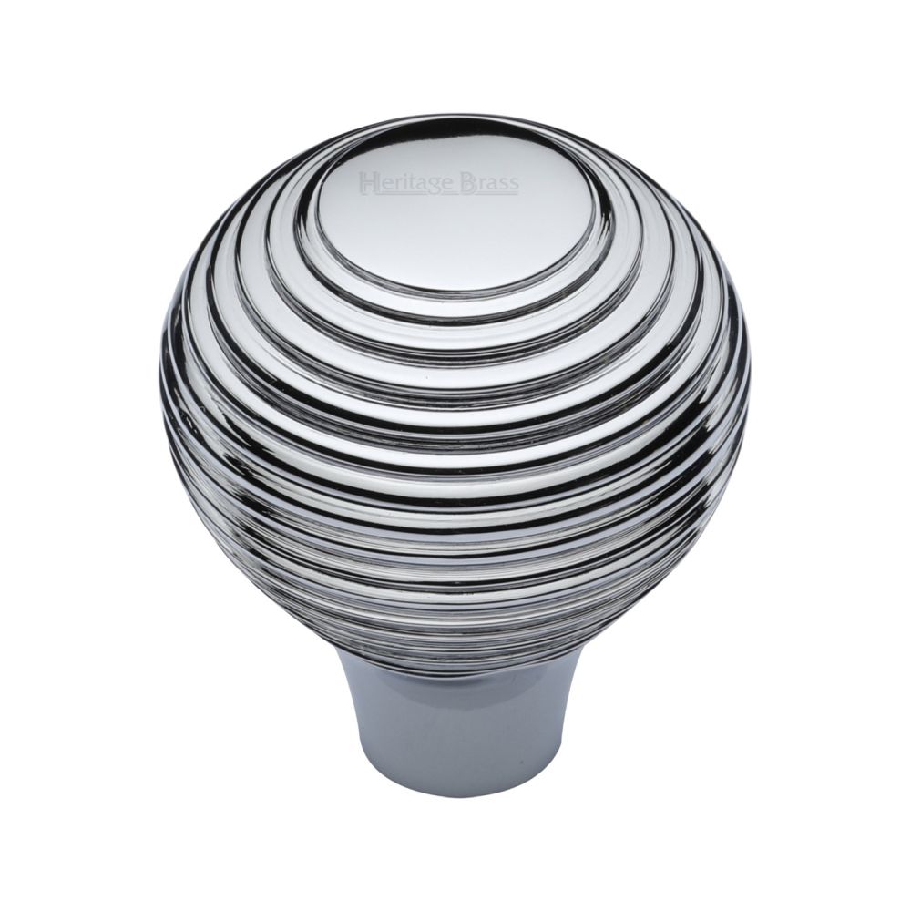 This is an image of a Heritage Brass - Cabinet Knob Reeded Design 32mm Polished Chrome Finish, v974-32-pc that is available to order from T.H Wiggans Ironmongery in Kendal.