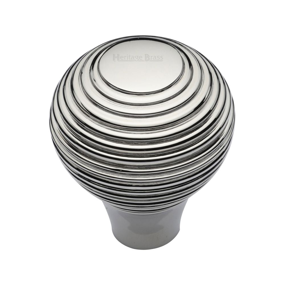 This is an image of a Heritage Brass - Cabinet Knob Reeded Design 32mm Polished Nickel Finish, v974-32-pnf that is available to order from T.H Wiggans Ironmongery in Kendal.