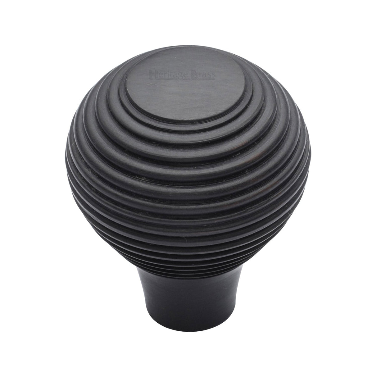 This is an image of a Heritage Brass - Cabinet Knob Reeded Design 38mm Matt Black finish, v974-38-bkmt that is available to order from T.H Wiggans Ironmongery in Kendal.