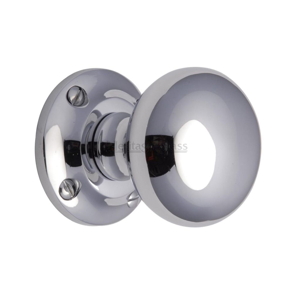 This is an image of a Heritage Brass - Mortice Knob on Rose Victoria Design Polished Chrome Finish, v980-pc that is available to order from T.H Wiggans Ironmongery in Kendal.