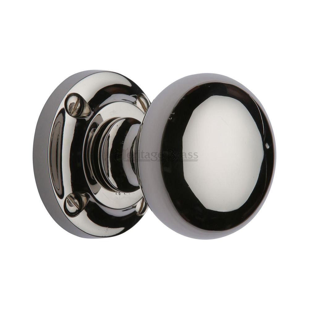This is an image of a Heritage Brass - Mortice Knob on Rose Victoria Design Polished Nickel Finish, v980-pnf that is available to order from T.H Wiggans Ironmongery in Kendal.