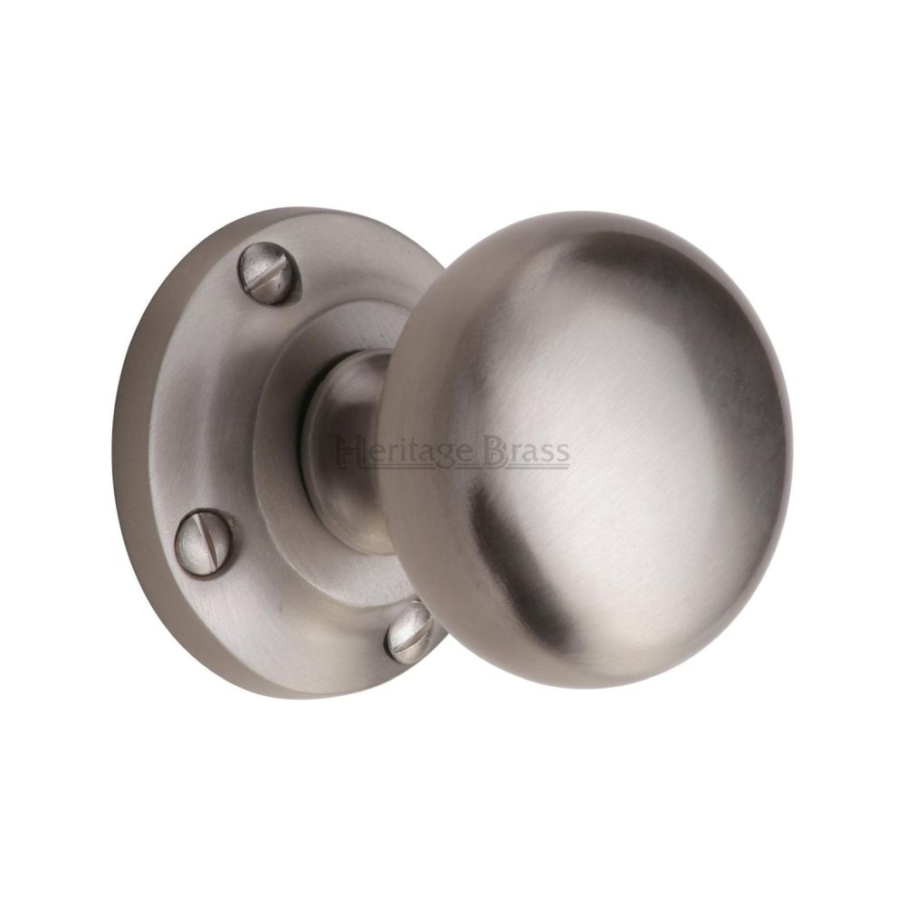 This is an image of a Heritage Brass - Mortice Knob on Rose Victoria Design Satin Nickel Finish, v980-sn that is available to order from T.H Wiggans Ironmongery in Kendal.