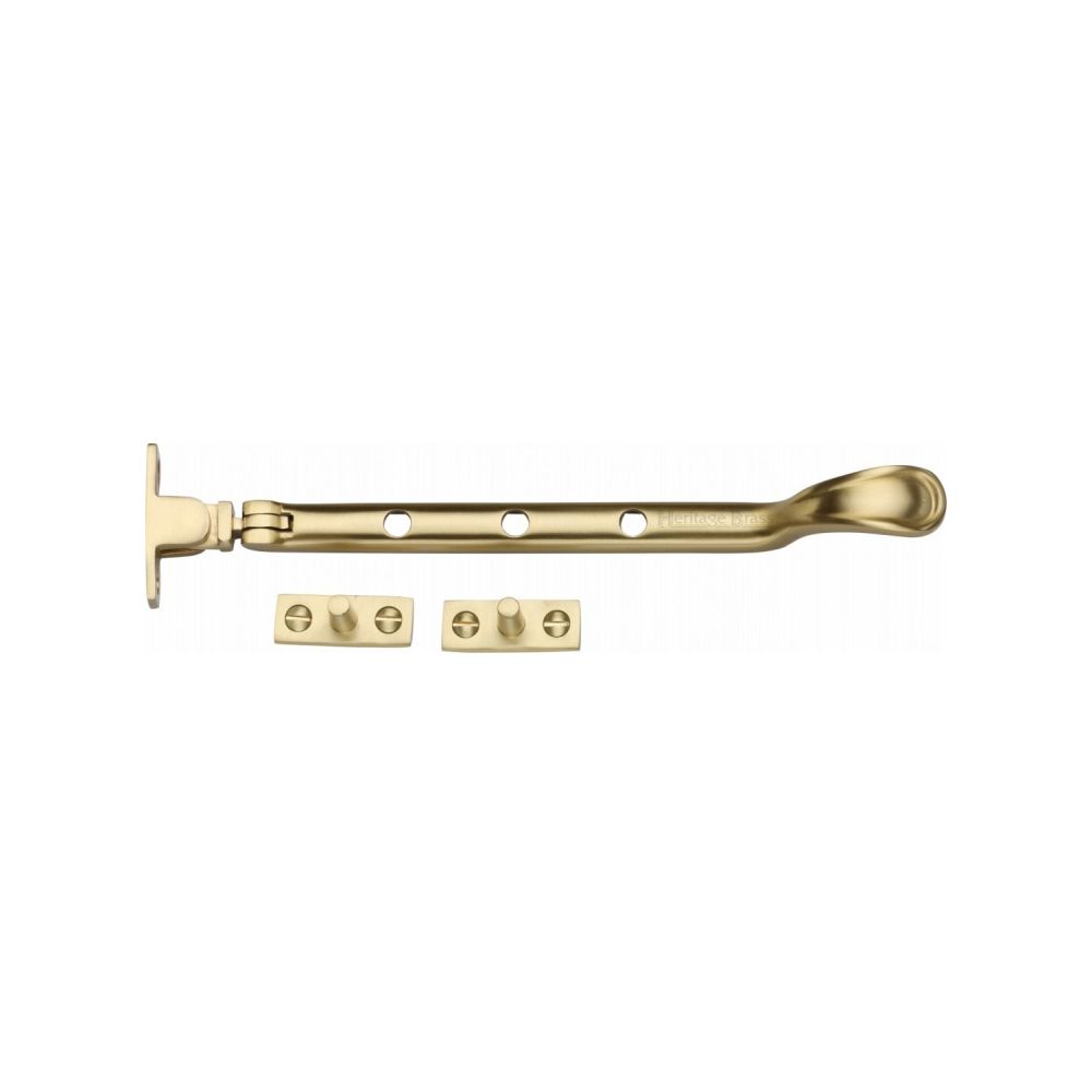 This is an image of a Heritage Brass - Casement Window Stay Spoon Pattern 8" Satin Brass Finish, v990-8-sb that is available to order from T.H Wiggans Ironmongery in Kendal.