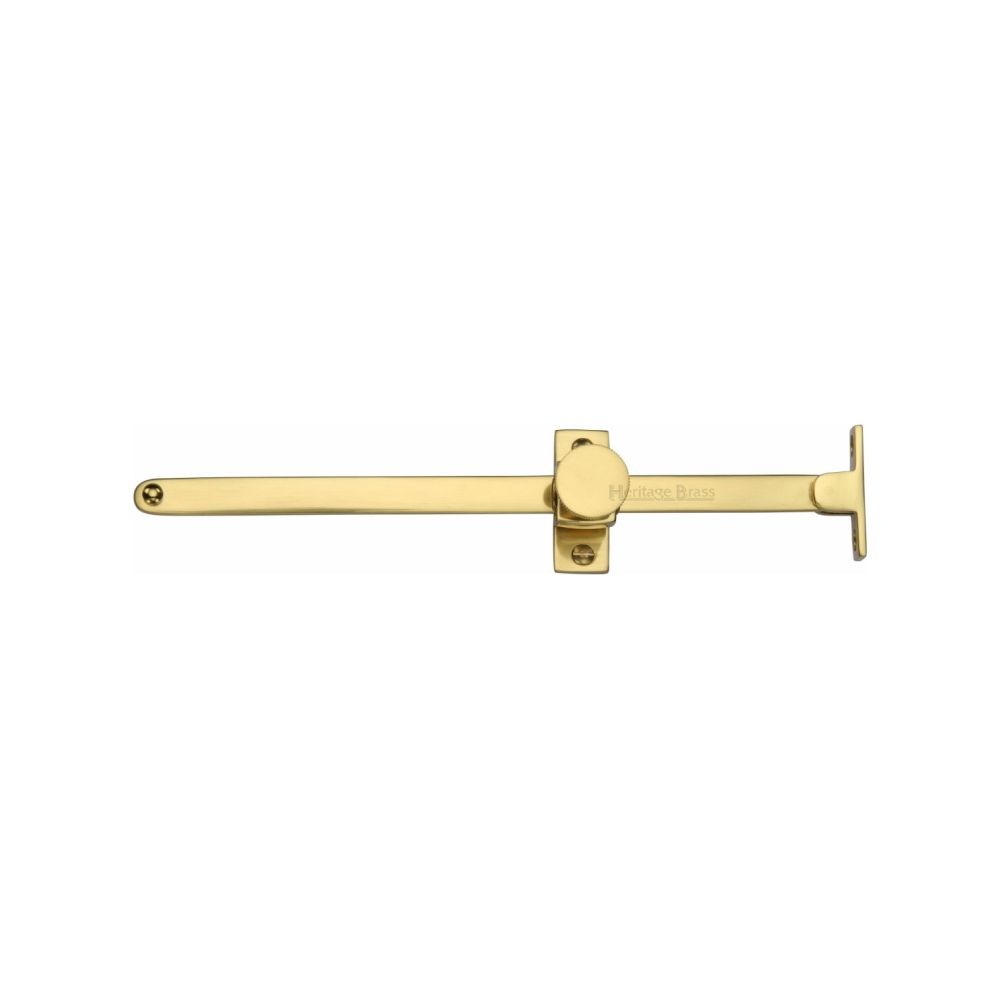 This is an image of a Heritage Brass - Casement Stay Sliding Design 10" Polished Brass Finish, v991-10-pb that is available to order from T.H Wiggans Ironmongery in Kendal.