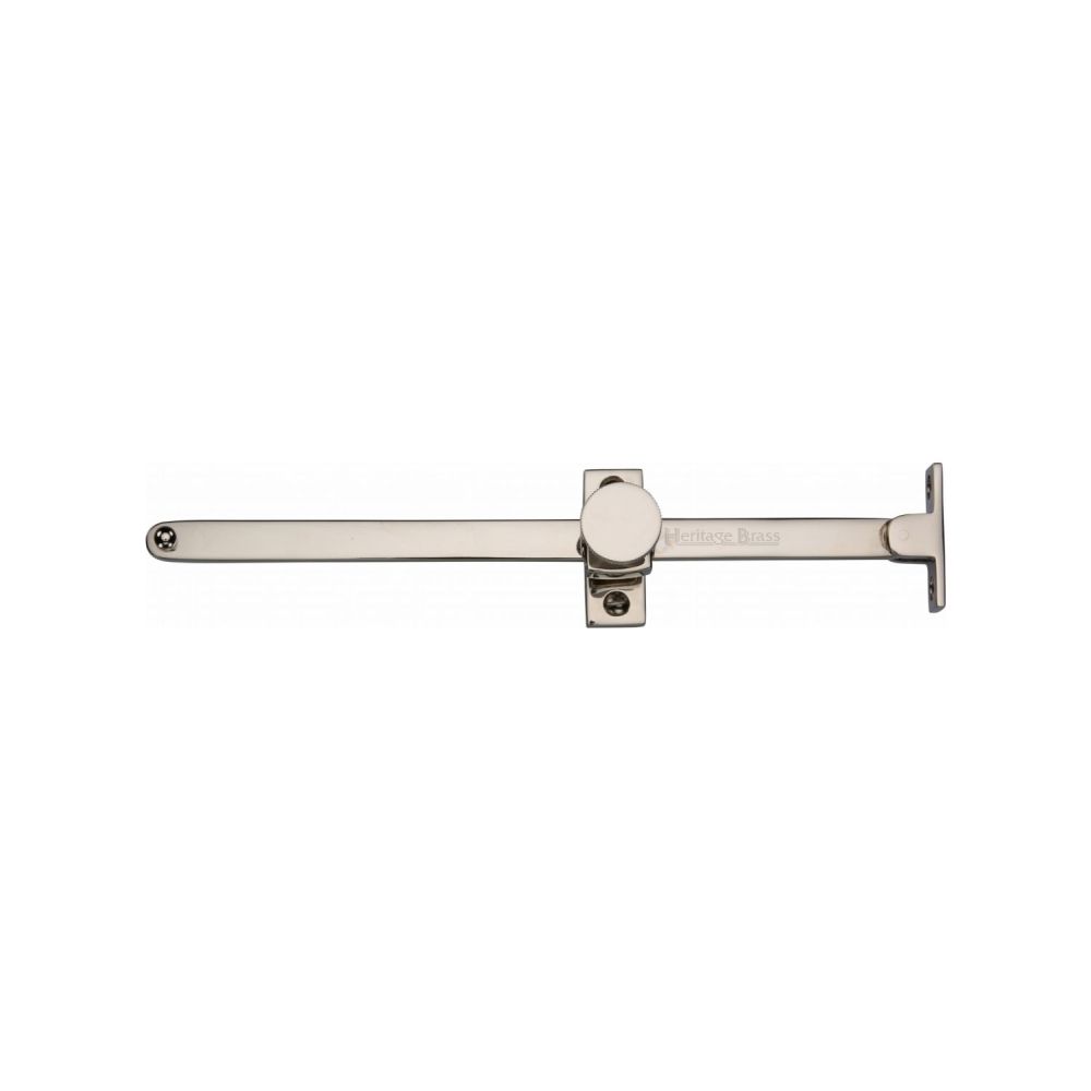 This is an image of a Heritage Brass - Casement Stay Sliding Design 10" Polished Nickel Finish, v991-10-pnf that is available to order from T.H Wiggans Ironmongery in Kendal.
