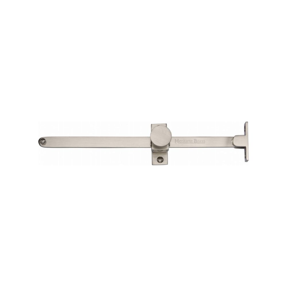 This is an image of a Heritage Brass - Casement Stay Sliding Design 10" Satin Nickel Finish, v991-10-sn that is available to order from T.H Wiggans Ironmongery in Kendal.