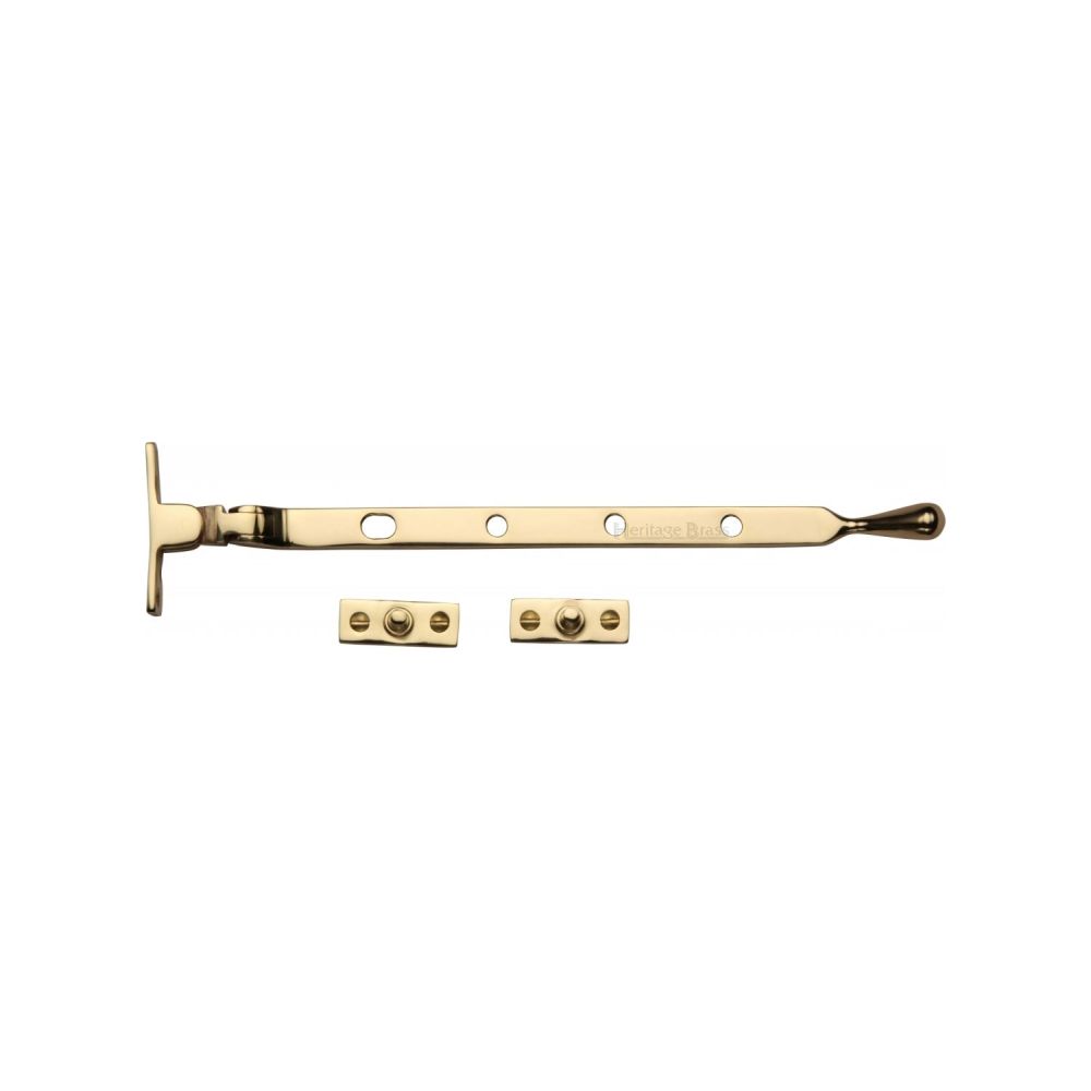 This is an image of a Heritage Brass - Casement Window Stay Ball Design 10" Polished Brass Finish, v992-10-pb that is available to order from T.H Wiggans Ironmongery in Kendal.